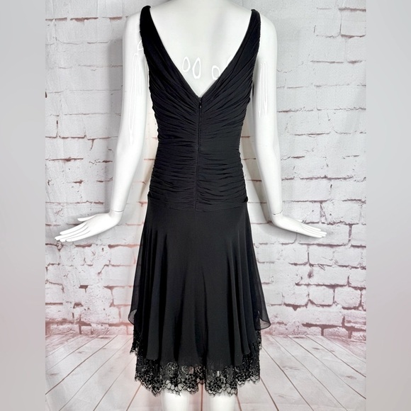 TADASHI S Petite Black Chiffon Pin Tucked Hi Lo Ruched  Cocktail Party Dress - Picture 9 of 15